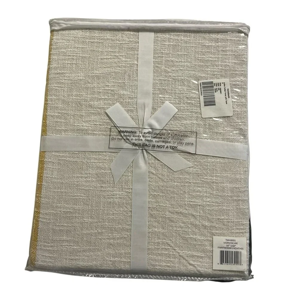 Magnolia Home Joanna Gaines Throw Blanket Finn Collection‎ Ivory Cotton Tufted